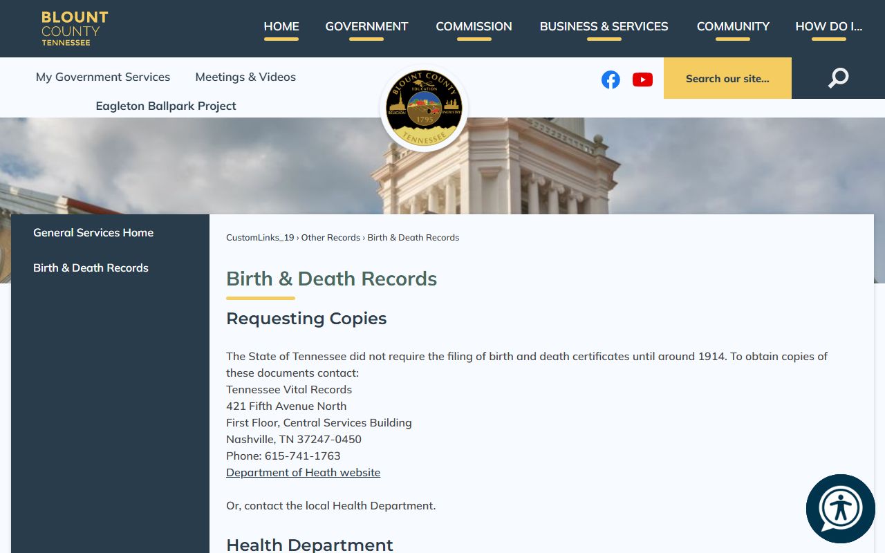 Blount County health department birth records Maryville Tennessee