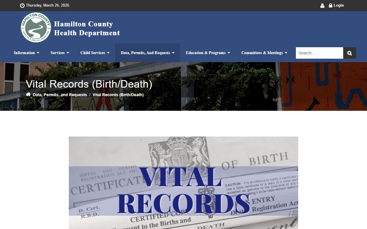 Hamilton County Health Department vital records page Chattanooga TN