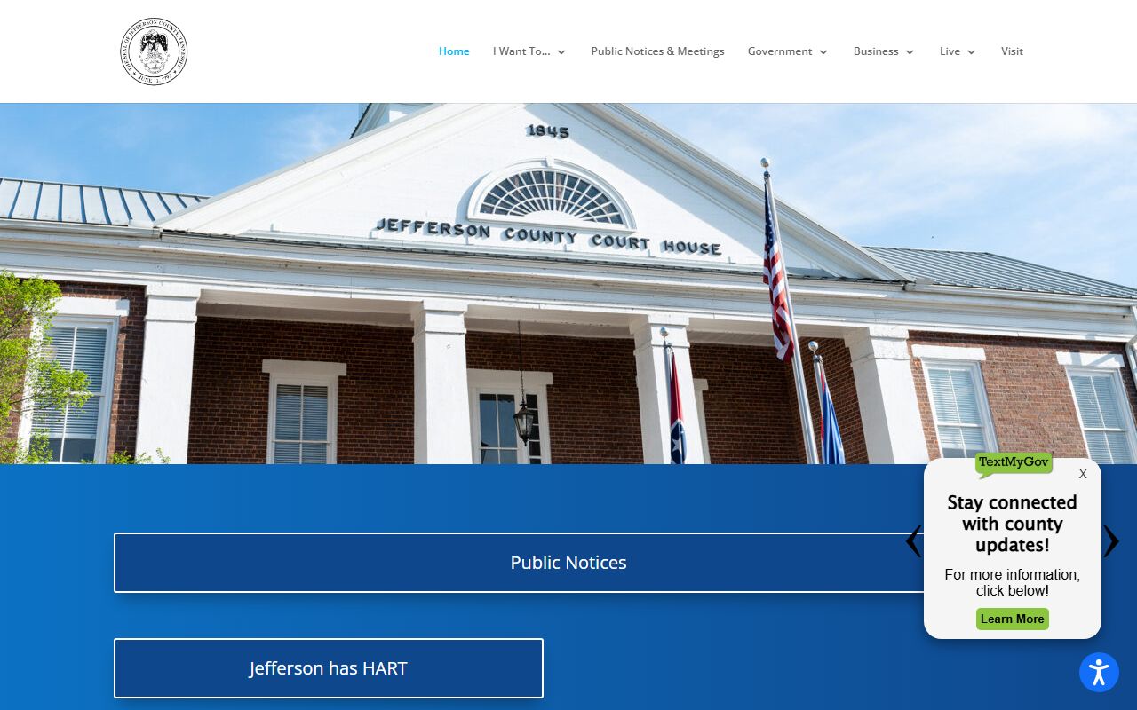 Jefferson County Health Department website showing vital records and birth certificate services in Dandridge