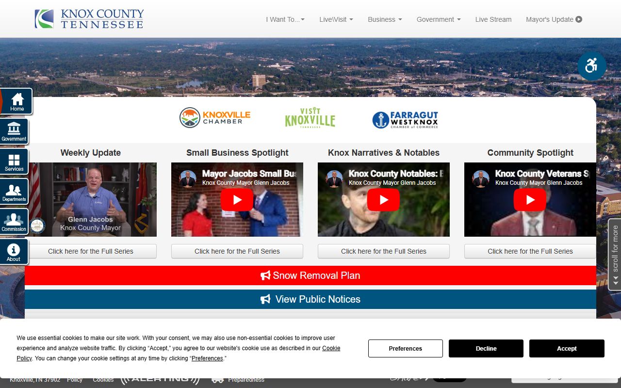 Knox County government website showing county clerk and records services in Knoxville Tennessee