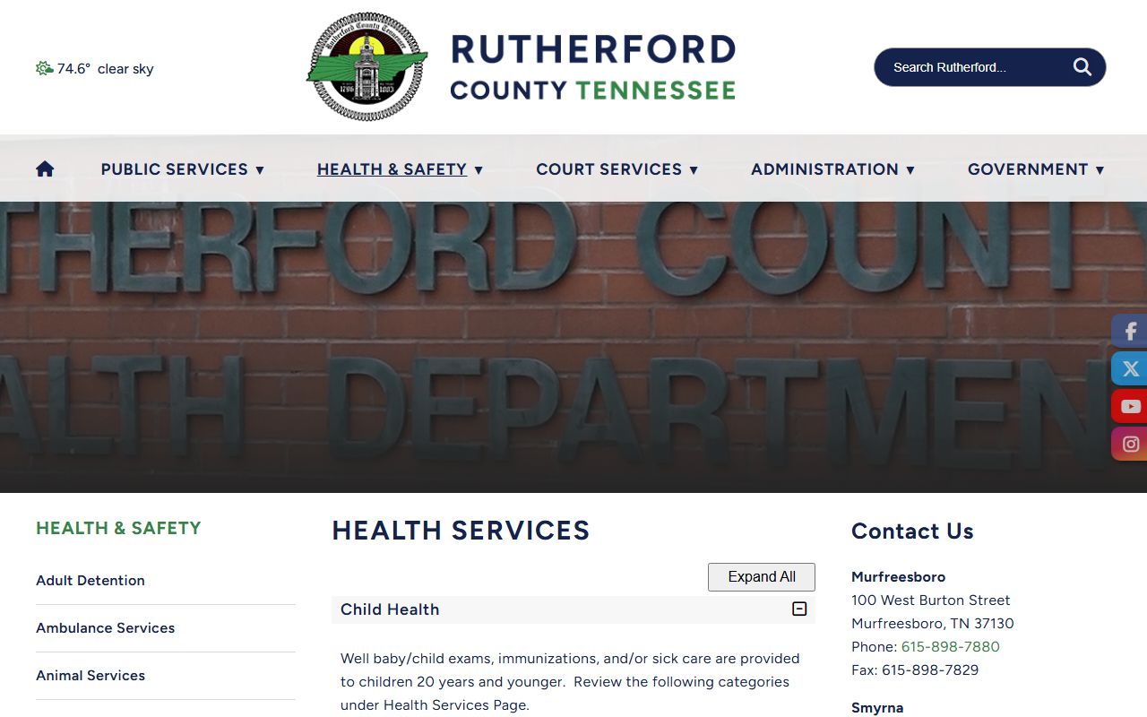 Rutherford County Health Department vital records page for birth certificates