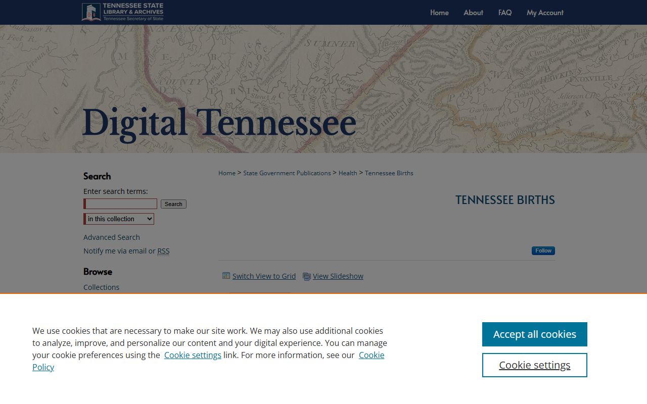Tennessee Birth Records at Digital Tennessee TEVA archive search portal